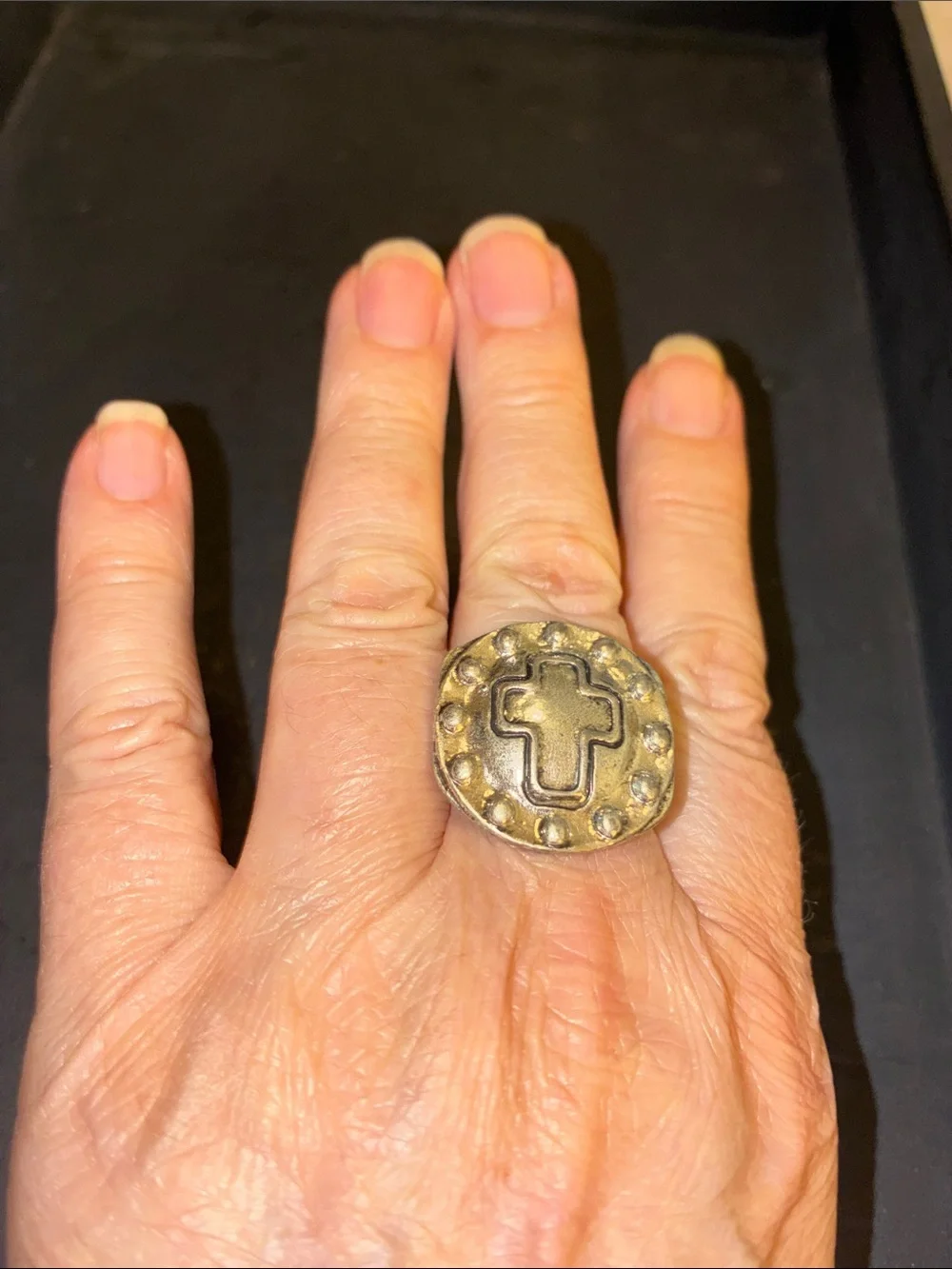 Gold-Tone Cross Dome Stretch Ring